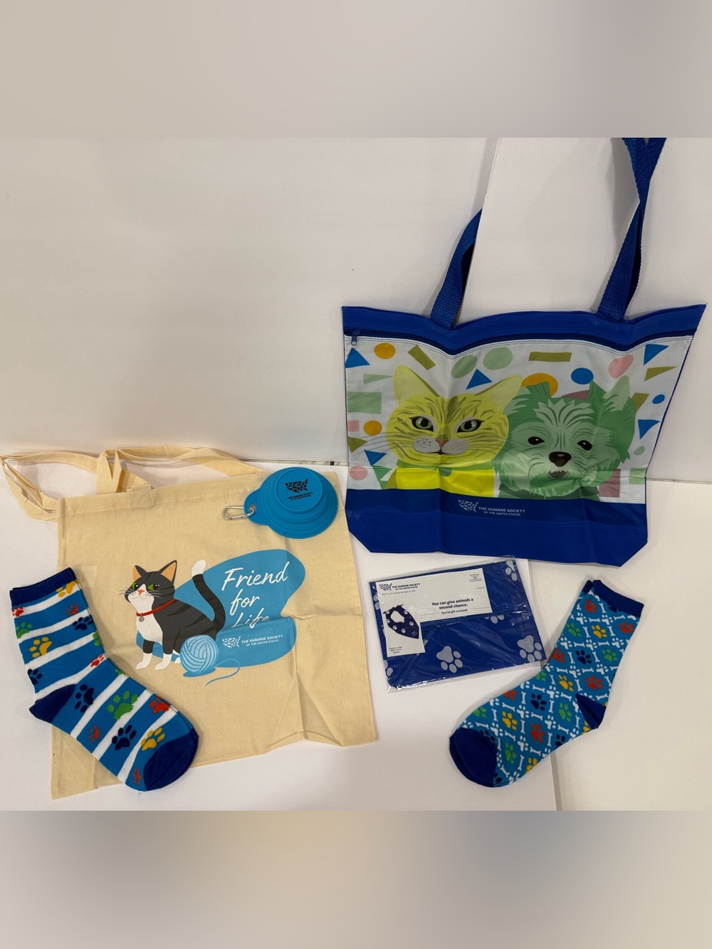 Animal Lover Cat Dog Tote Bag Set Socks Bandana Bowl